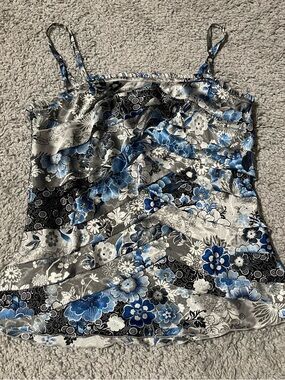 Mixit 2000s Blue and Gray Floral Satin Cami